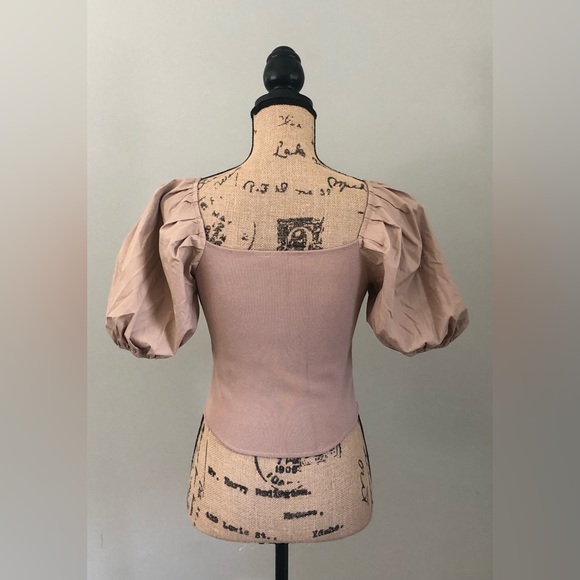 PRINCESSCORE ASTR THE LABEL TAUPE PUFF SLEEVE CORSET COTTAGECORE ROYALCORE TOP - Picture 2 of 8